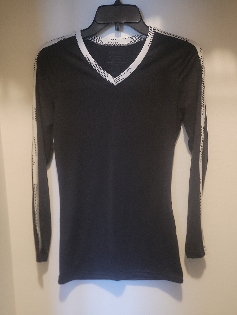 Augusta Sportswear Black Long-Sleeve V-Neck Top with White Trim